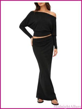 Women's 2 Piece Boho Maxi Skirt Set Off Shoulder Top Vacation Outfit